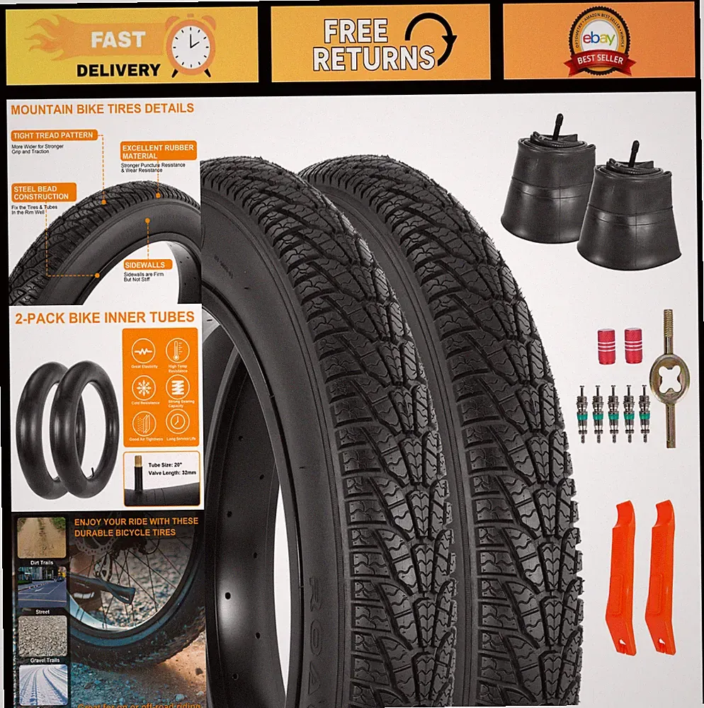 2-Pack 20" Fat Bike Tires & Tubes Set, 20x4.0 Folding Replacement for Off-Road &